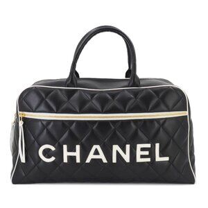 CHANEL Matelasse Boston Bag Leather Black A05943 Vintage Bowling